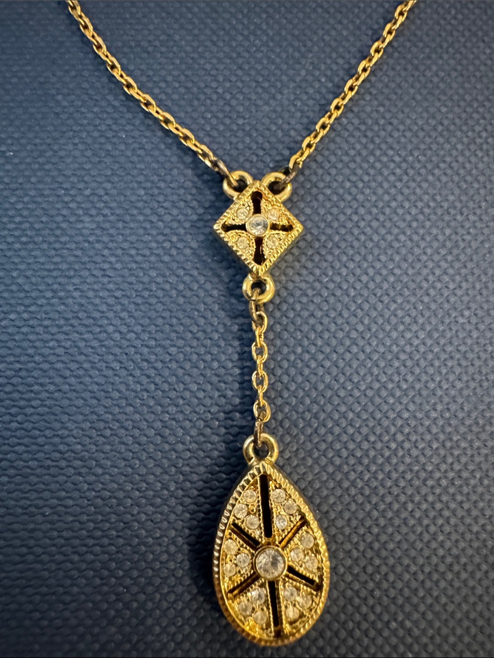 Napier Gold-Tone Filigree Teardrop Pendant Necklace with Crystals